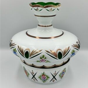 Bohemian Overlay Czech Moser Glass Cut To Green Decor